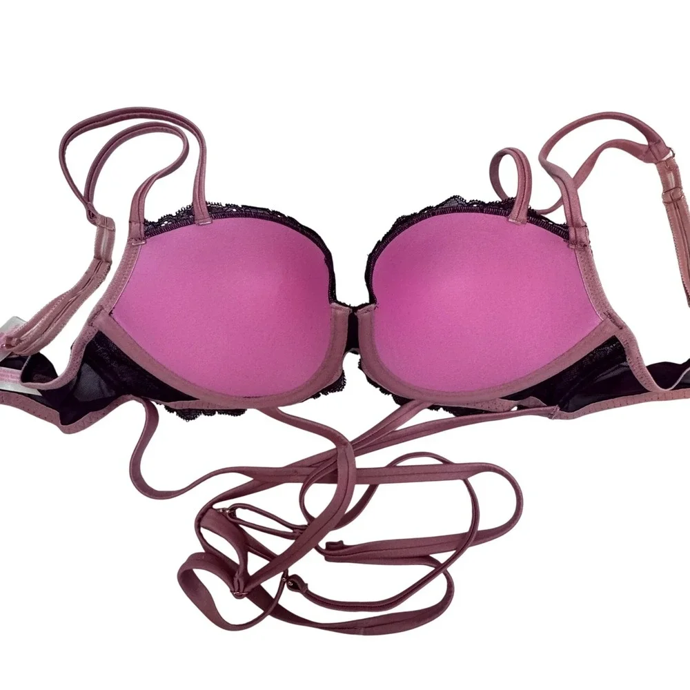 Victoria's Secret PINK Date Push-Up Bra 36B Purple Lace Strappy Wrap Detail - Picture 3 of 6
